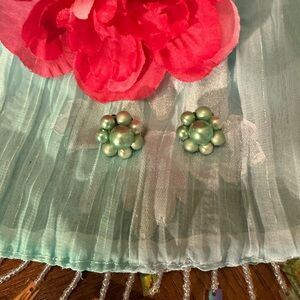 Vintage Clip-on Round Cluster Beads with Shades of Green Beads